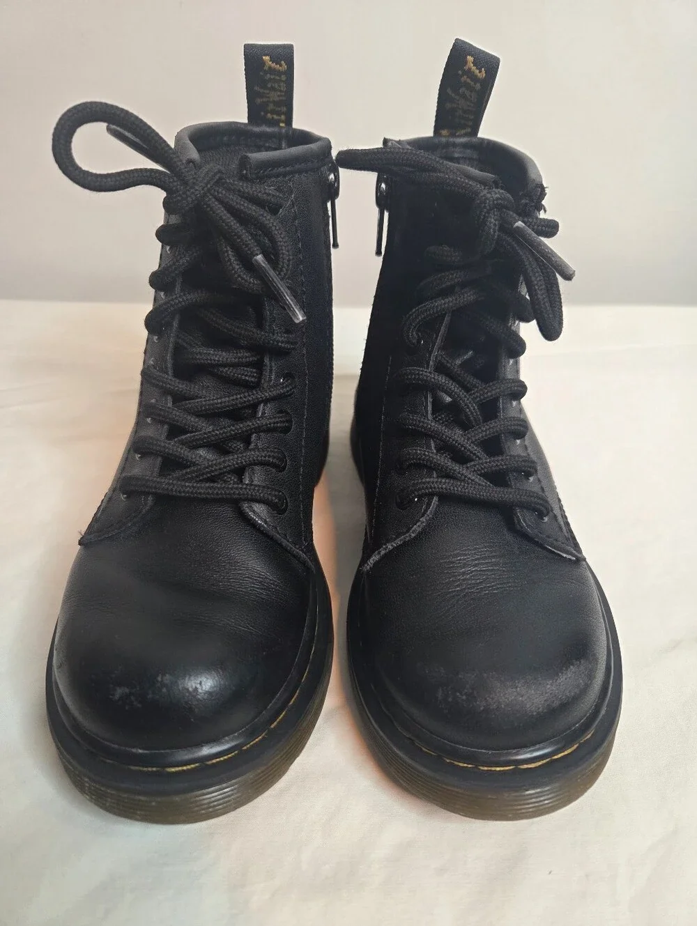 Dr. Martens Kids Black Leather Lace Up Zip Combat Boots Size 12
